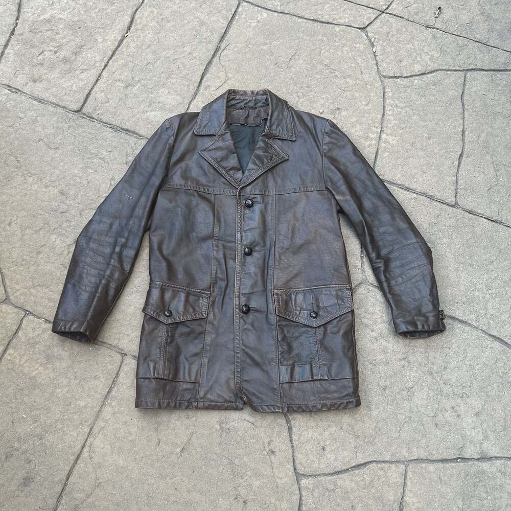 Vintage Men's Brown Leather Button-Front Bush Jacket